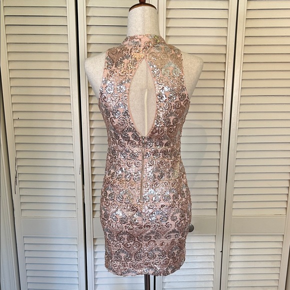 Soieblu Rose Gold Sequin High Neck Mini Dress - Picture 5 of 8